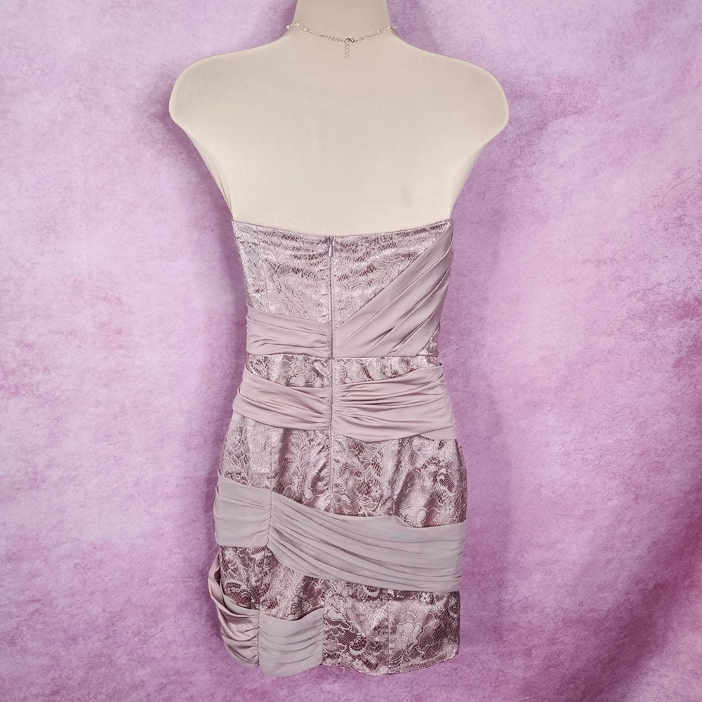 202. Bebe Strapless Lace Ruched Bodycon Cocktail Dress XS - Picture 4 of 8